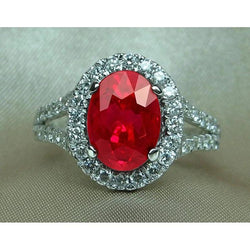 Roter Ovaler Rubin mit Akzenten Diamant Ehering 6,75 Karat Weißgold