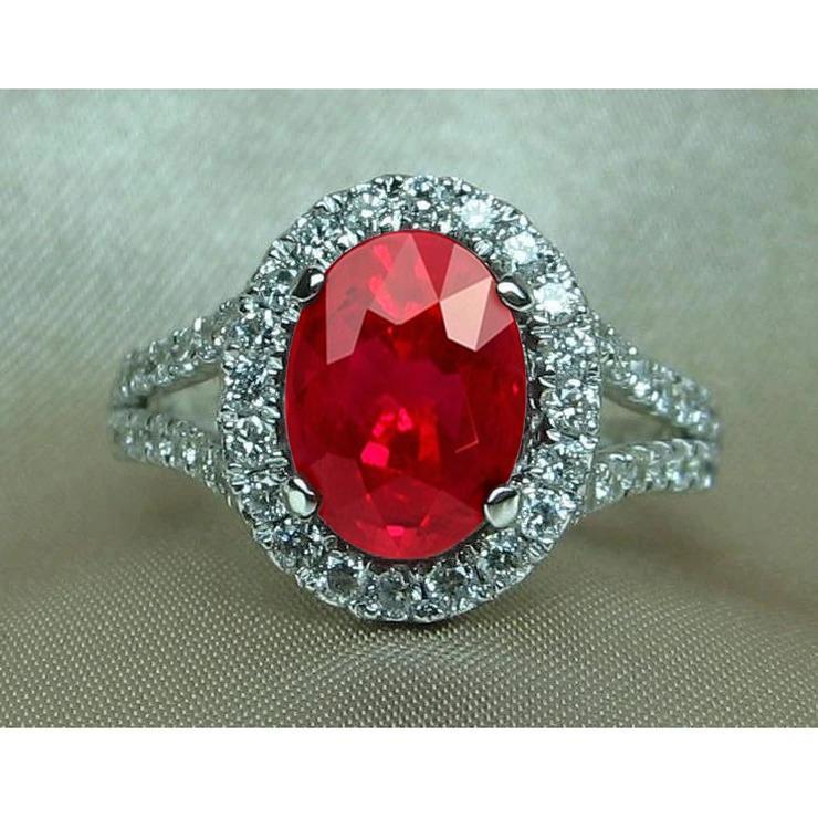 Roter Ovaler Rubin mit Akzenten Diamant Ehering 6,75 Karat Weißgold - harrychadent.ch