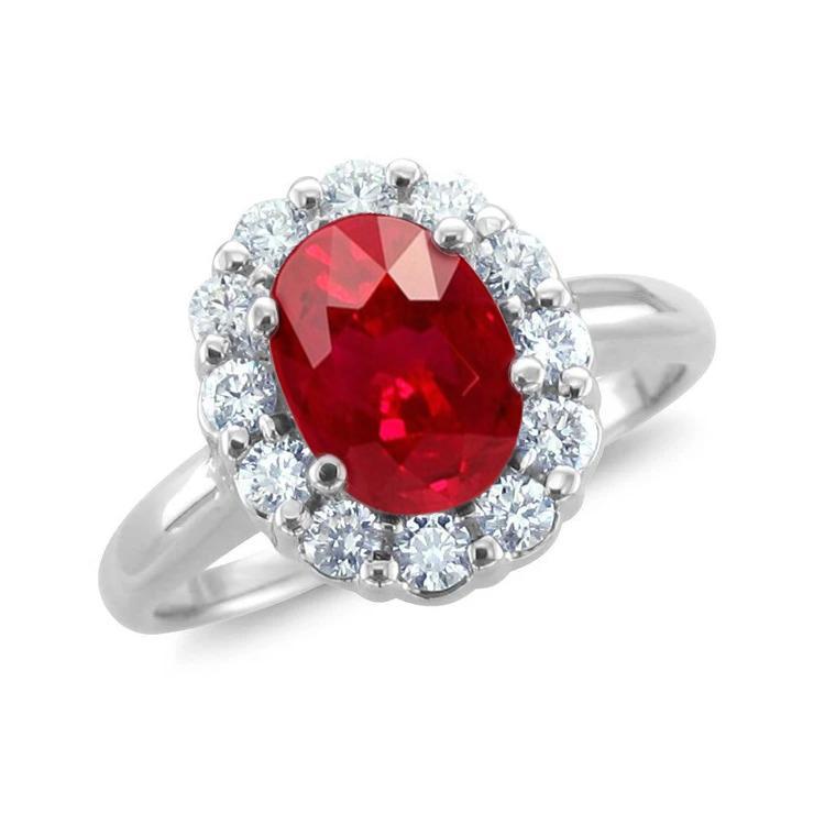Roter Ovalschliff Rubin und Diamant Ring 5 Karat Schmuck 14K Weißgold - harrychadent.ch