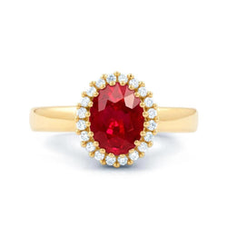 Roter Rubin im Ovalschliff mit rundem Diamantring 5,35 Karat Gold 14K