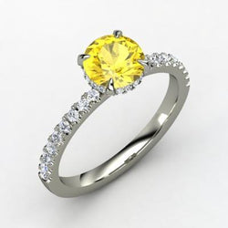 Runder Ehering mit gelbem Saphir Diamant 3,50 Karat Weißgold 14K