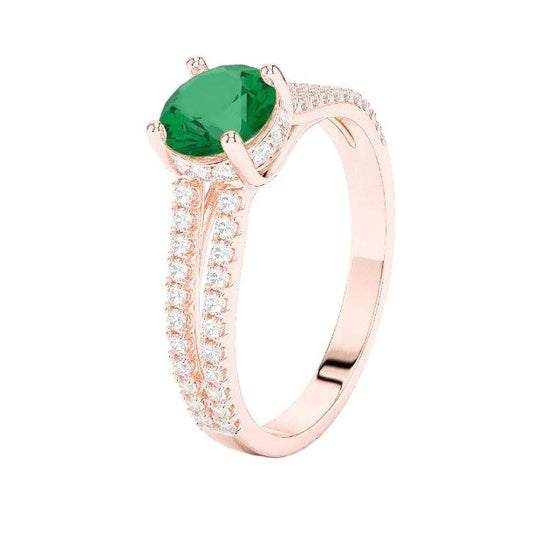 Runder Verlobungsring mit verstecktem Halo in grünem Smaragd und Diamant