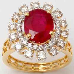 Schöner roter ovaler Rubin mit Diamantring 7 Karat Gelbgold