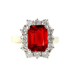 Smaragdförmiger roter Rubin mit runden Diamanten Ring 7,45 Karat Gold