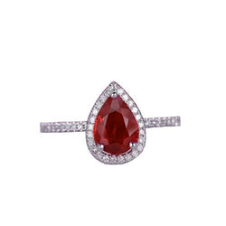 Trauring mit rotem Rubin & Diamant im Birnenschliff Weißgold 14K 3,45 Karat