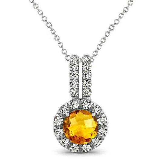 12,00 ct Rundschliff Citrin mit Diamanten Anhänger Halskette Weißgold - harrychadent.ch