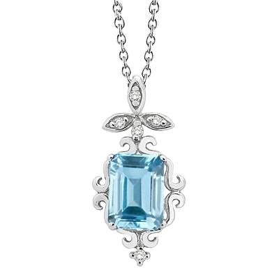 12,25 Kt Aquamarin im Smaragdschliff mit Diamanten Anhänger 14K Gold - harrychadent.ch