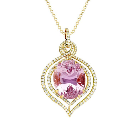 14K Gelbgold Damen Rosa Kunzit Diamant Anhänger Edelstein Schmuck - harrychadent.ch