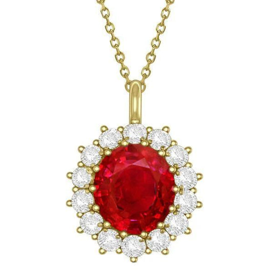 14K Yg Rubin und Diamanten 8,40 Karat Anhänger Halskette mit Kette - harrychadent.ch