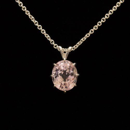 15 ct. Solitär Oval Cut Pink Kunzit Halskette Anhänger Weißgold 14K - harrychadent.ch