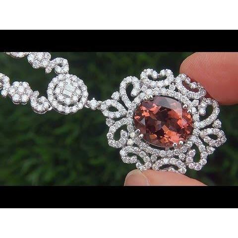 16.00 Kt Turmalin Und Diamanten Halskette Anhänger Weißgold 14K - harrychadent.ch