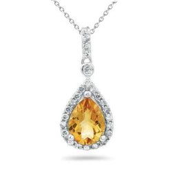 20 Karat Citrin mit Diamanten Anhänger mit Kette Weißgold 14K
