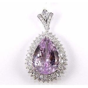 21.50 ct Anhänger mit rundem Diamant im Birnenschliff, rosa Kunzit 14K - harrychadent.ch