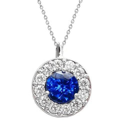 2,70 ct Blauer Saphir mit Diamanten Anhänger Halskette Weißgold 14K