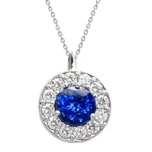 2,70 ct Blauer Saphir mit Diamanten Anhänger Halskette Weißgold 14K - harrychadent.ch
