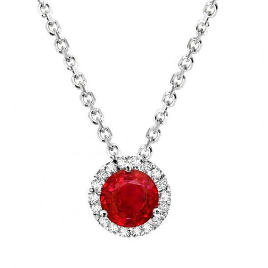 2.20 Kt Rundschliff Roter Rubin Und Diamant Damen Anhänger Weißgold 14K - harrychadent.ch