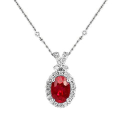 2.35 Karat Ovalschliff Rubin und Diamant Halskette Anhänger Gold 14K