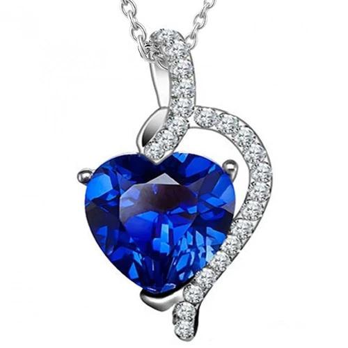 3 Karat Herz blauer Saphir und Diamant Anhänger Goldschmuck Neu