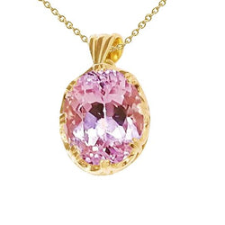 32 Karat Solitaire Big Pink Kunzit Anhänger Halskette Gelbgold