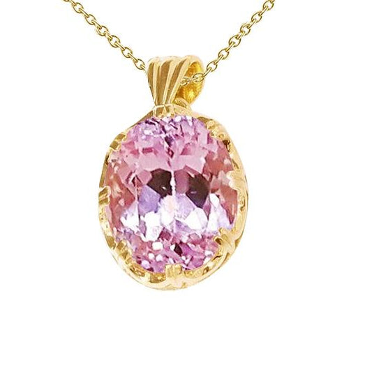 32 Karat Solitaire Big Pink Kunzit Anhänger Halskette Gelbgold - harrychadent.ch