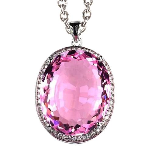 35.50 Karat Oval Pink Kunzit Mit Diamant Halskette Anhänger Gold - harrychadent.ch