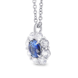 4,50 Karat Sri Lanka Blauer Saphir Diamanten Anhänger Halskette Gold