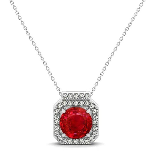 4.00 ct Roter Rubin mit Diamanten Anhänger mit Kette Weißgold 14K - harrychadent.ch