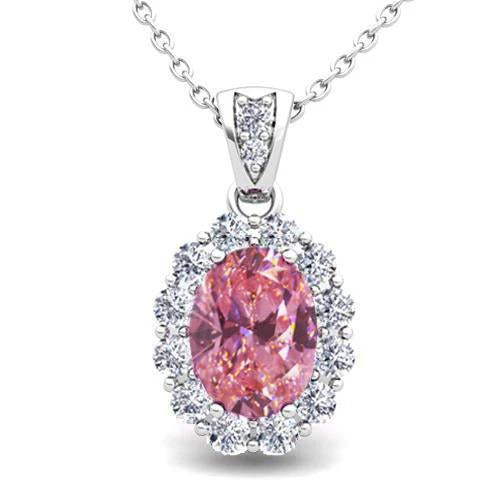 6,25 Karat Ovalschliff Halskette mit rosa Saphir und Diamanten Pendant - harrychadent.ch