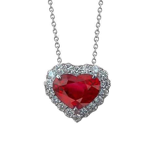 6.40 Karat Roter Rubin und Diamant Halskette Anhänger mit Kette Gold 14K