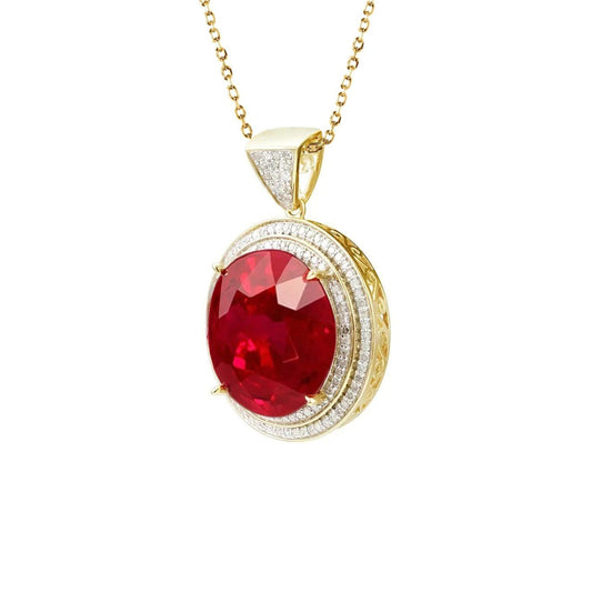 8.70 Karat Halskette mit Rubin und Diamanten im Rundschliff Yg 14K - harrychadent.ch