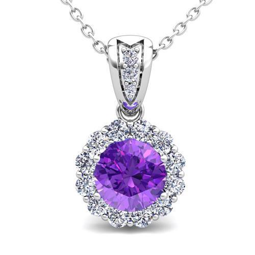 9.90 Karat Halskette mit Amethyst- und Diamantanhänger im Rundschliff