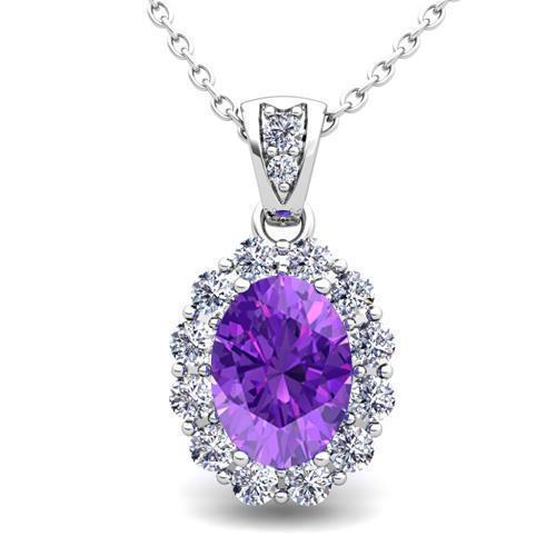 Amethyst Edelstein-Diamant-Anhänger-Halskette 10.75 ct. WG 14K