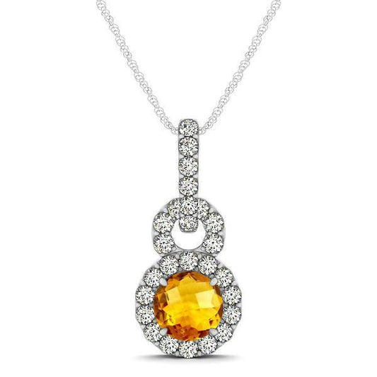 Anhänger aus Weißgold mit Citrin und Diamanten im Brillantschliff, 11 Karat, mit Kette - harrychadent.ch
