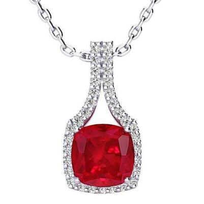 Anhänger Halskette 13.40 ct Roter Rubin Mit Diamanten Weißgold 14K Neu