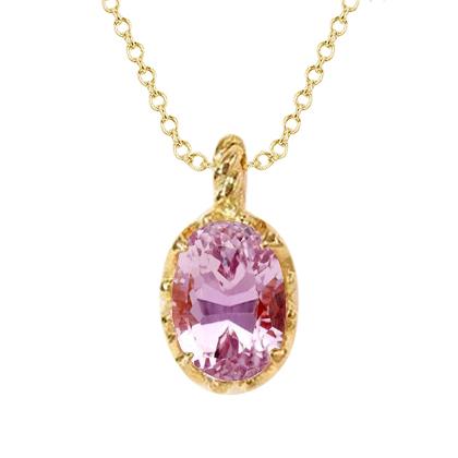 Anhänger Halskette 25 Karat Solitär Rosa Kunzit Gelbgold 14K