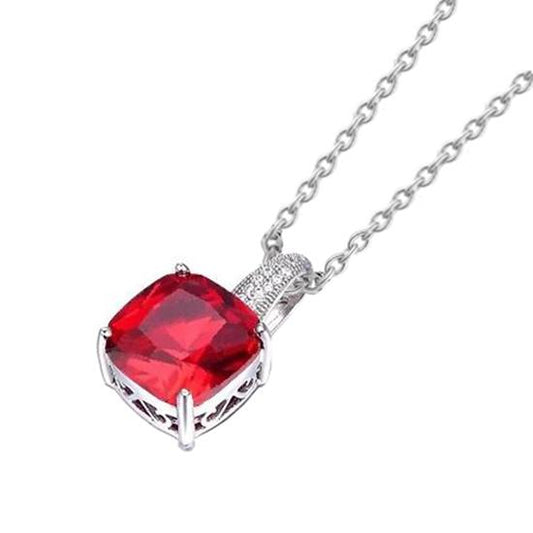 Anhänger Halskette 6,75 ct. Rubin und Diamanten Weißgold 14K