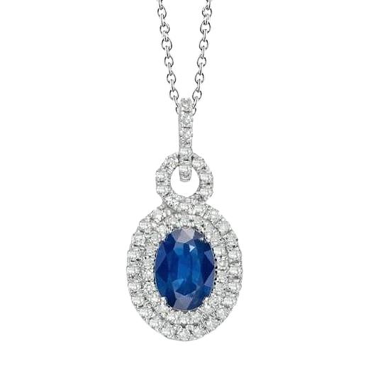 Anhänger Halskette Ceylon Blauer Saphir Diamant 3 Karat Weißgold 14K - harrychadent.ch