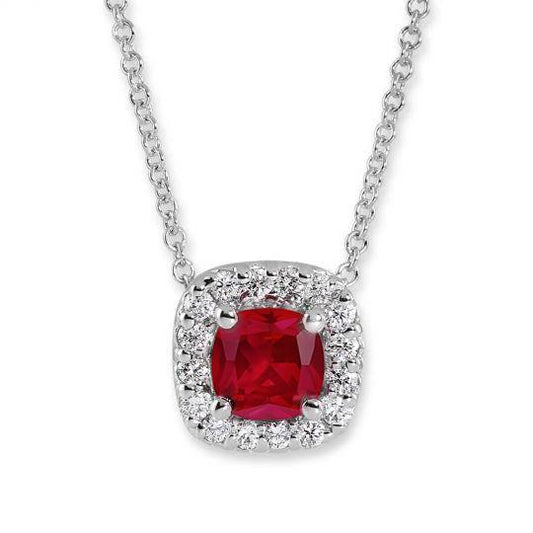 Anhänger Halskette mit Kette 3,65 ct. Rubin und Diamanten Weißgold - harrychadent.ch