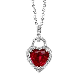 Anhänger Halskette Weißgold 14K 5,20 ct. Rubin mit Diamanten