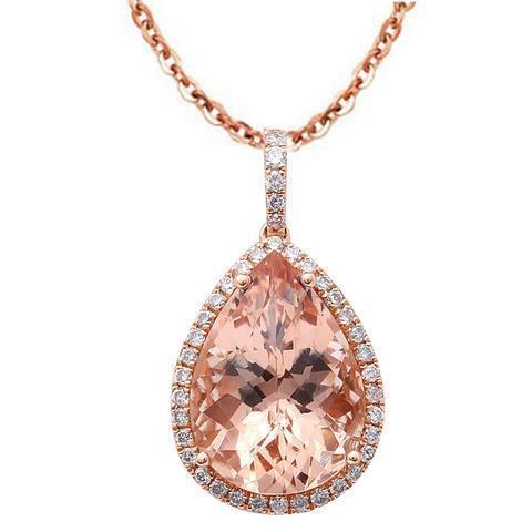 Birnen-Morganit-Anhänger mit Diamanten 26 Kt. Roségold 14K