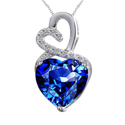 Blauer Herz-Saphir-Anhänger mit rundem Diamanten Weißgold 14K 3 Ct
