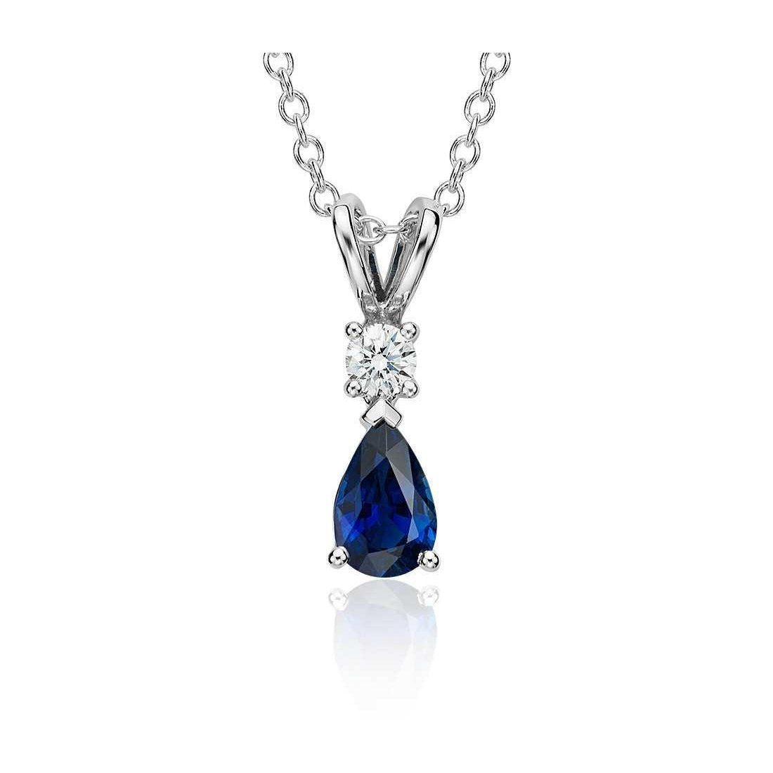 Blauer Saphir mit Diamantanhänger Halskette 2 Karat 14K Weißgold
