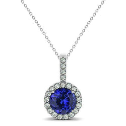 Blauer Tansanit mit Diamanten Anhänger Halskette Weißgold 14K 3.70 Ct