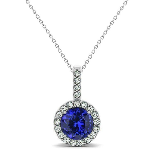 Blauer Tansanit mit Diamanten Anhänger Halskette Weißgold 14K 3.70 Ct