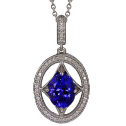 Blauer Tansanit und Diamanten 3.00 Kt Halskette mit Anhänger Weißgold 14K