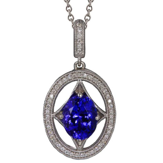 Blauer Tansanit und Diamanten 3.00 Kt Halskette mit Anhänger Weißgold 14K - harrychadent.ch