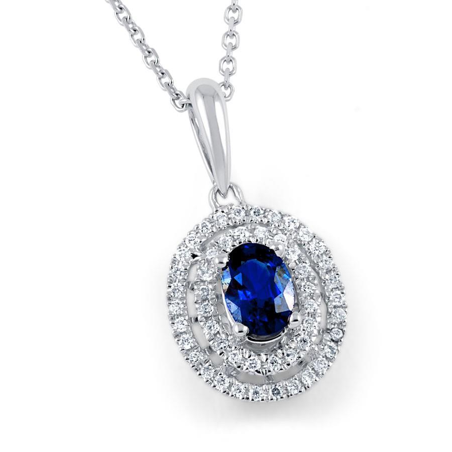 Ceylon Blue Sapphire Diamant 2,70 Karat Anhänger Weißgold 14K - harrychadent.ch