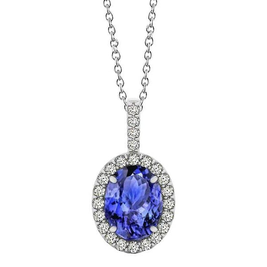 Damen Anhänger Diamanten Blau Tansanit 16.50 Kt Weißgold 14K Schmuck