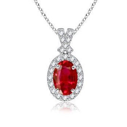 Damen Oval Cut Red Rubin Mit Diamant Anhänger Weißgold 3,30 Karat