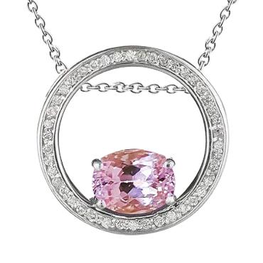 Diamant Anhänger Rosa Kunzit Edelstein 10.70 Karat 14K Weißgold